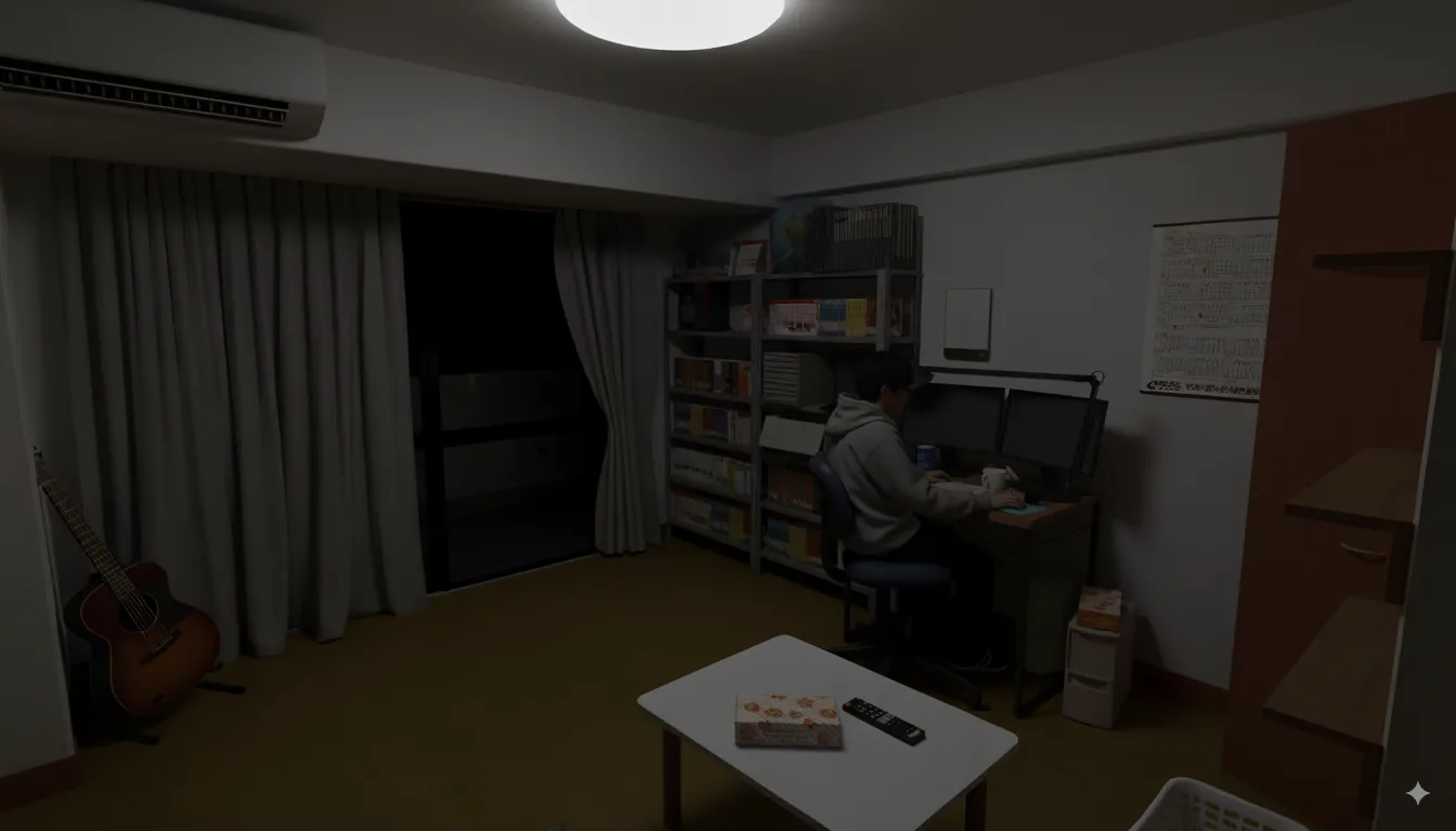 暗い部屋で作業する人